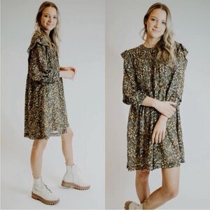 BA&SH Sandra Autumn Leaf Printed Mini Dress in Brown/Orange Multi